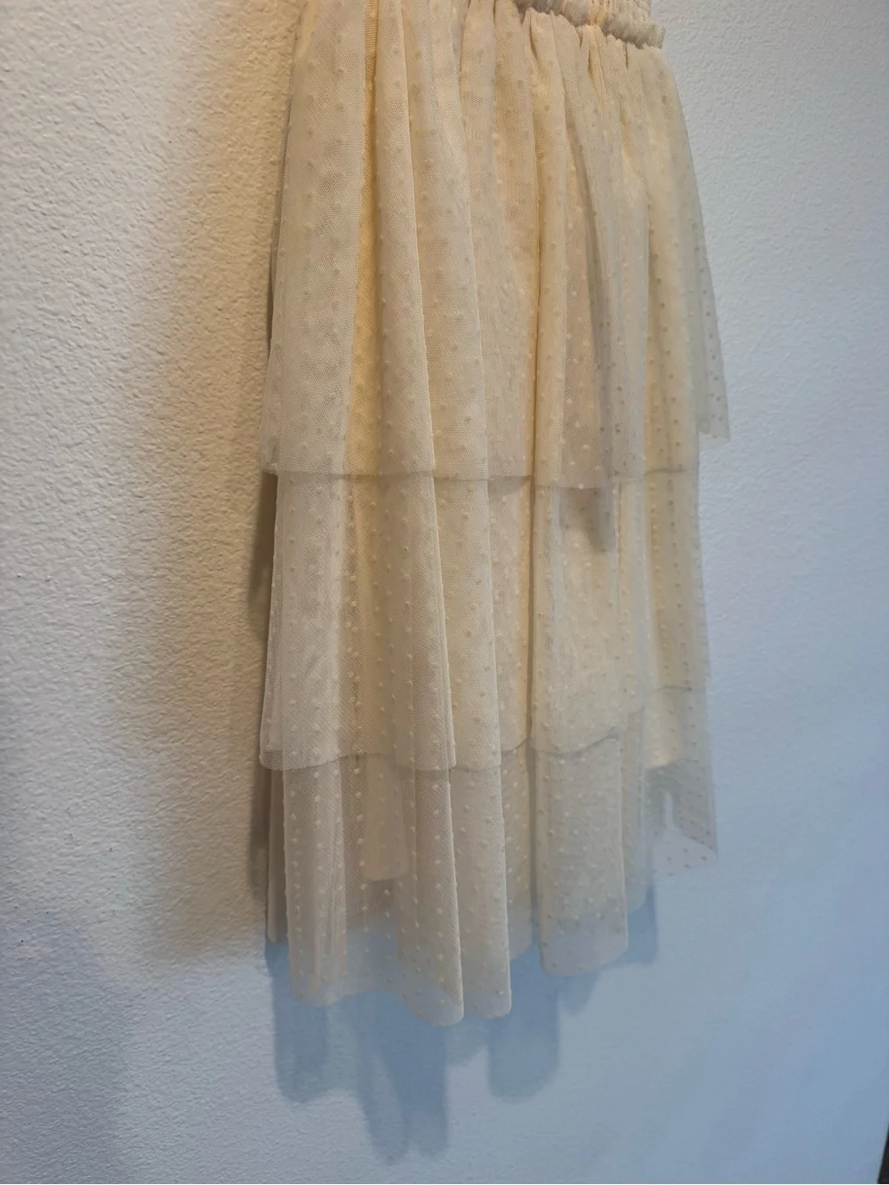 Cream Tiered Tulle Dress with Puff Sleeves for Girls